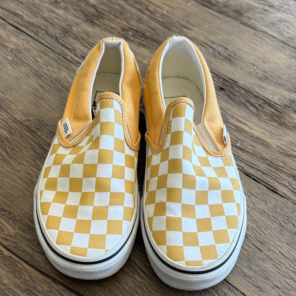 Vans Yellow and White Checkered Slip-On Sneakers
